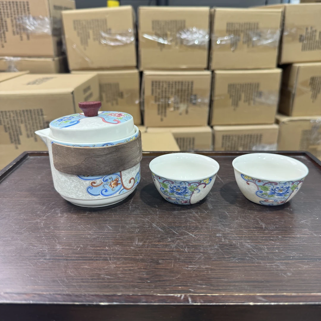 羊脂玉瓷掐丝银珐琅彩高端旅行茶具1590
