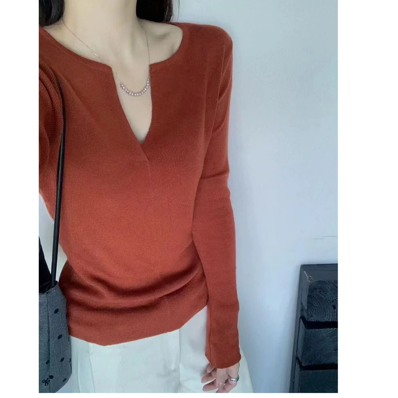 ~多色韩系修身显瘦V领羊毛针织衫4565