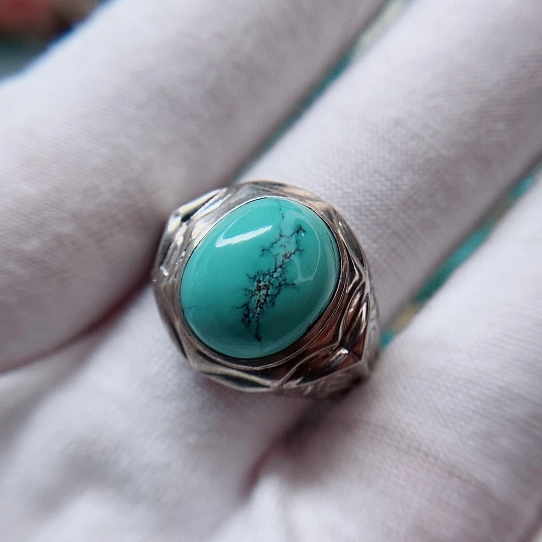 银S925镶嵌绿松石戒指