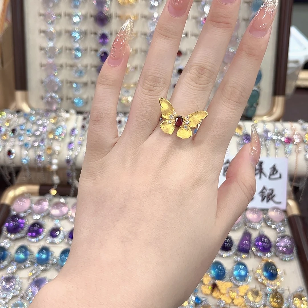 银S925镶嵌戒圈海蓝宝石