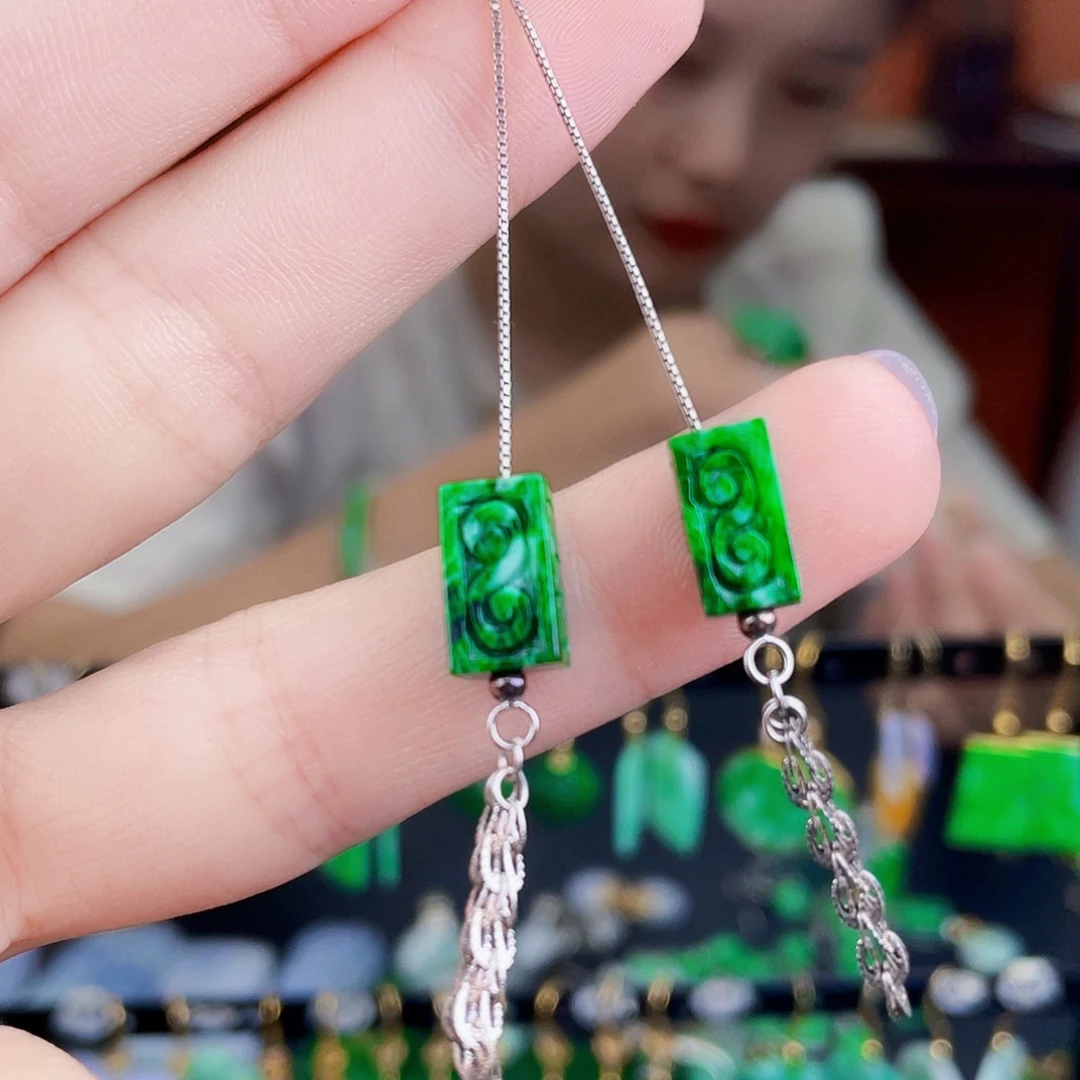翡翠银S925镶嵌耳饰饰品