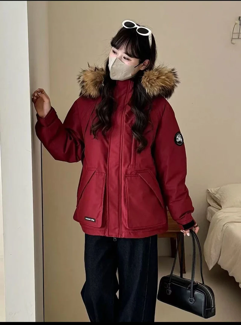 2024年藏蓝色工装羽绒服派克服女短款小个子冬季毛领加厚外套6