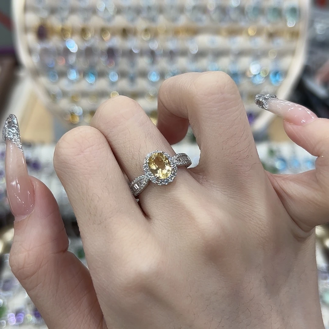 小***丹戒指银S925镶嵌黄晶