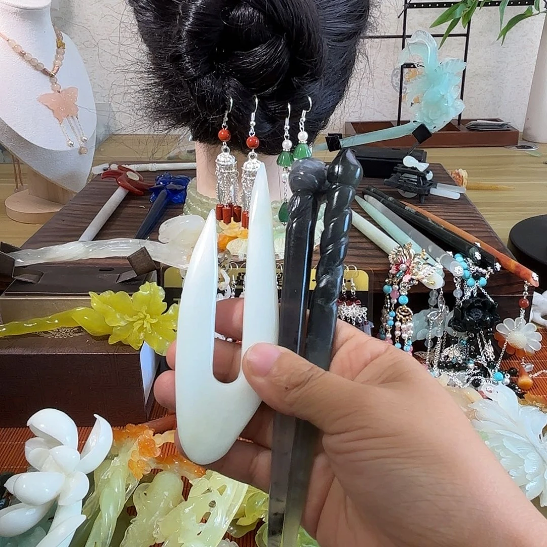 蛇纹石玉合金发饰