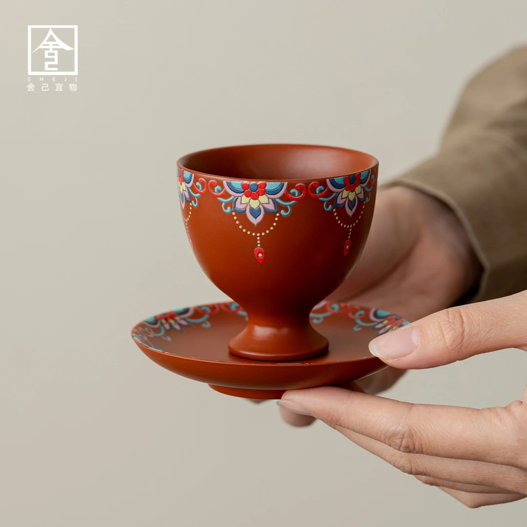 宜兴紫砂茶杯珐琅彩主人杯朱泥陶瓷杯女士个人专用办公室功夫茶杯