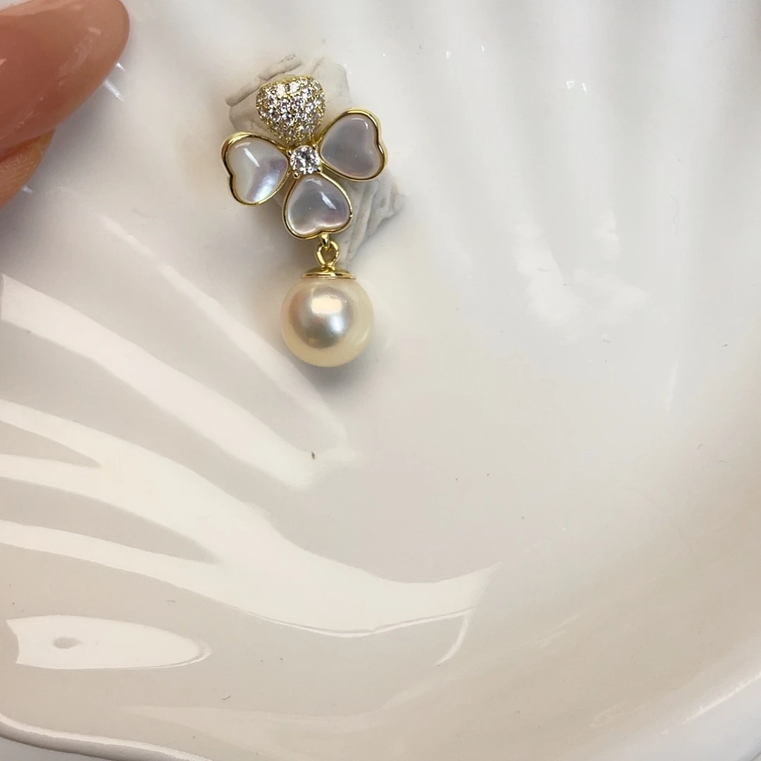 银S925镶嵌海水珍珠吊坠(不含链)