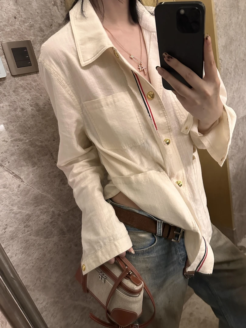 2025秋季新款韩系气质设计感门襟彩条摁扣衬衫复古做旧阔腿牛仔裤