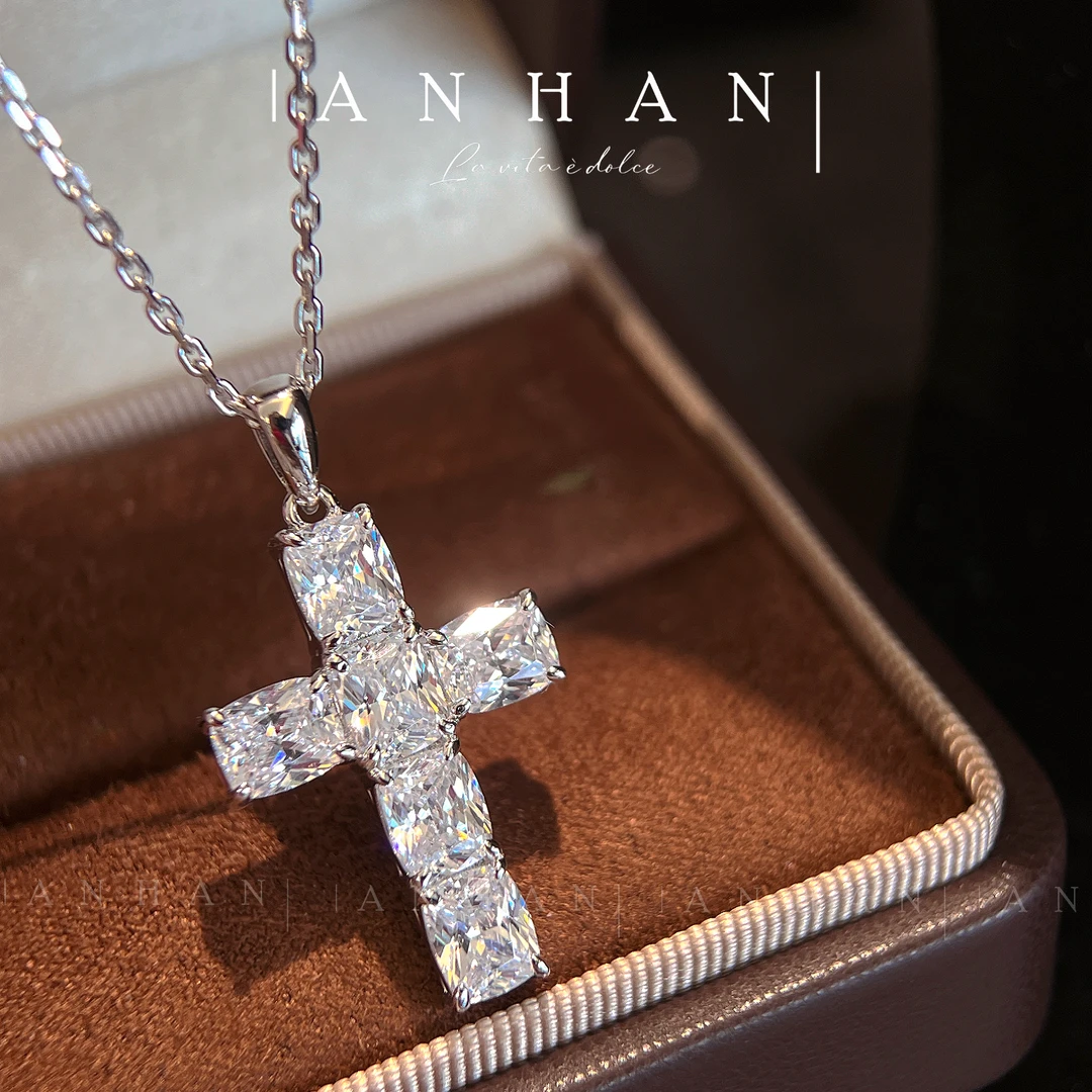 坠链均925银合成锆石 十字架精致小众设计款高级项链