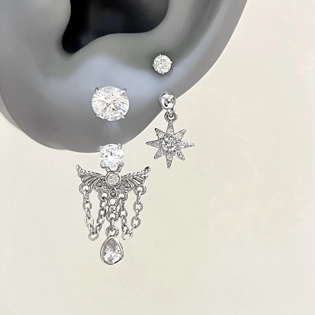 钛钢耳饰 月落星河RINGRING商店钛钢马蹄环耳骨钉流苏耳环