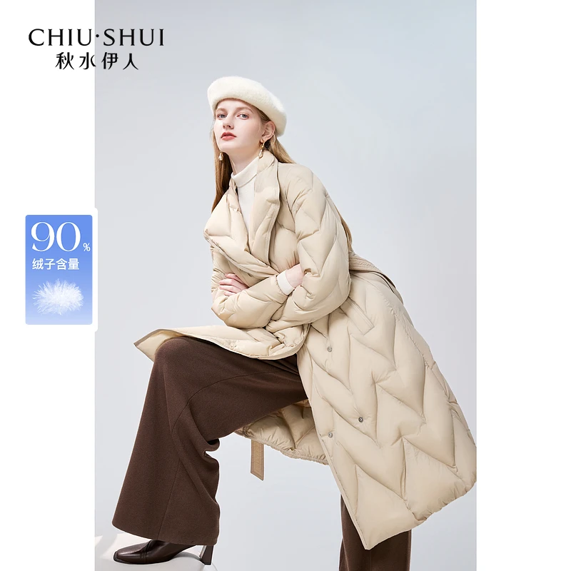 【许半夏专属】秋水伊人高端款气质中长款羽绒服2024冬季新款女90白