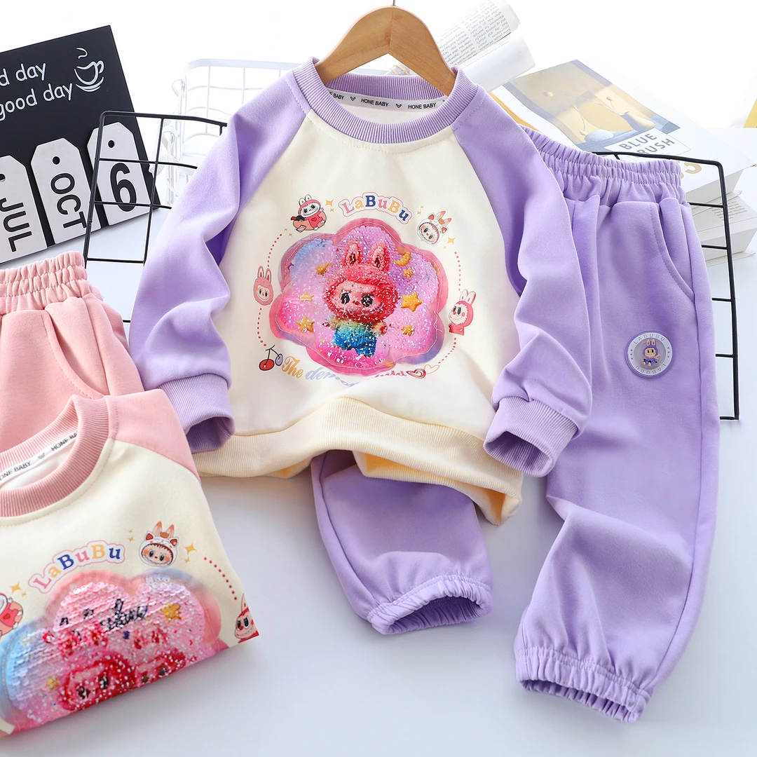 女童套装秋季长袖亮片变色变脸卫衣2025新款儿童女孩带亮灯