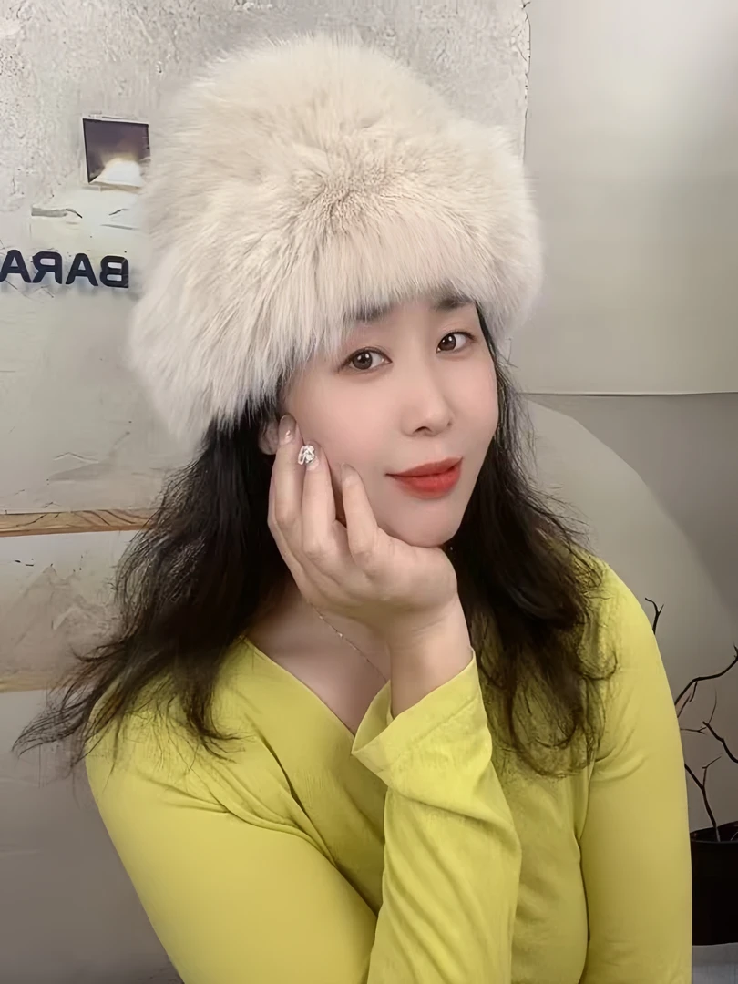狐狸毛皮草冬季保暖渔夫帽盆帽毛绒帽子冬天保暖帽秋冬针织帽子