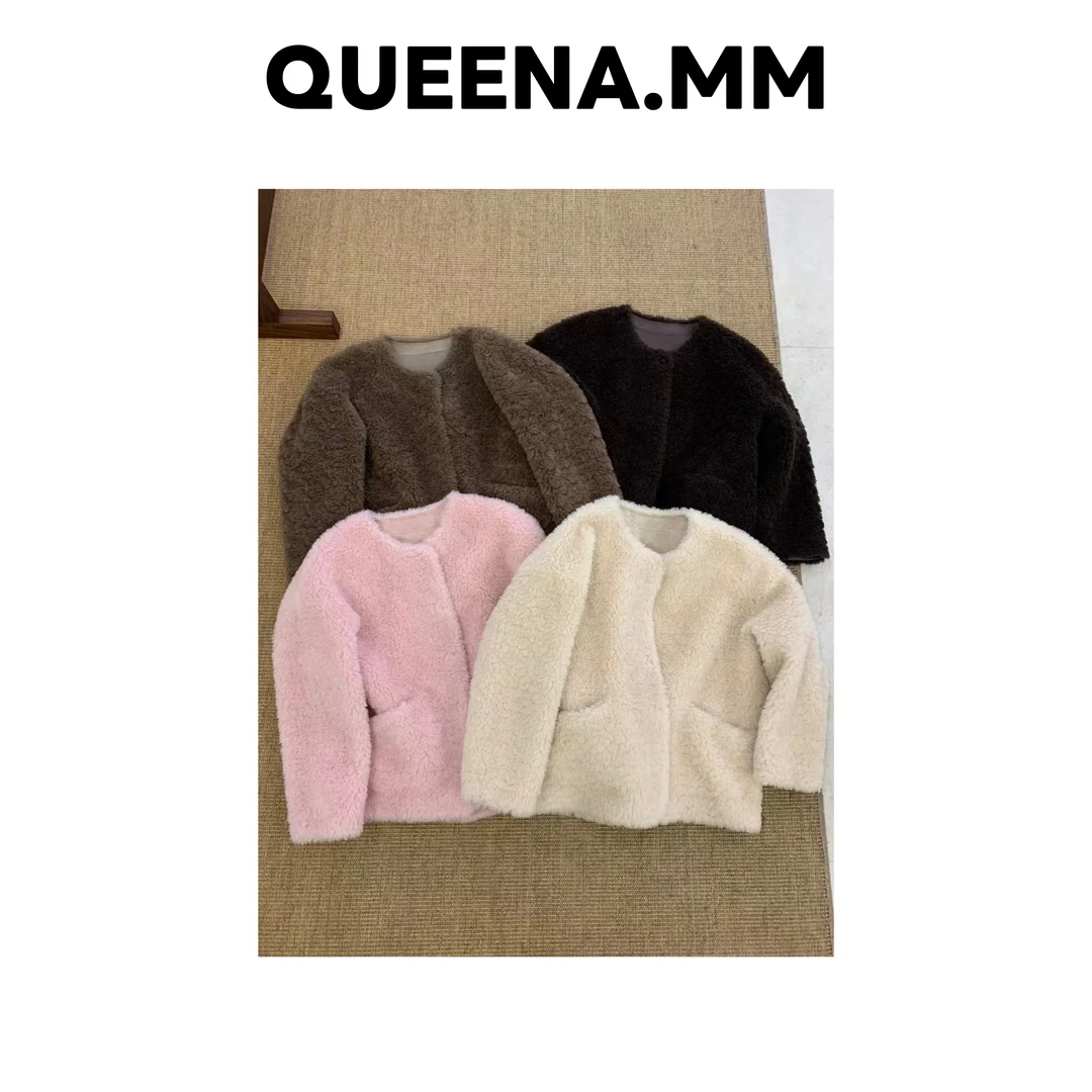 全羊毛圆领中长皮草外套衣长78