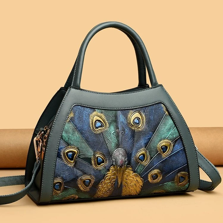 春季新款高品质孔雀蓝包包手提单肩斜挎包女包生日礼物子午&1198