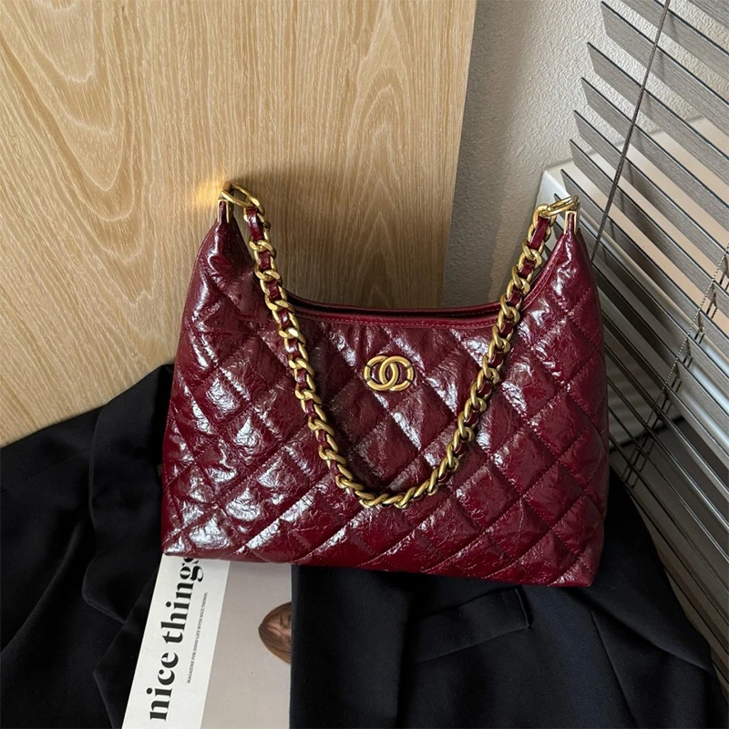 2025新款小香风链条腋下斜挎包高级感新娘结婚包小众轻奢红色女包