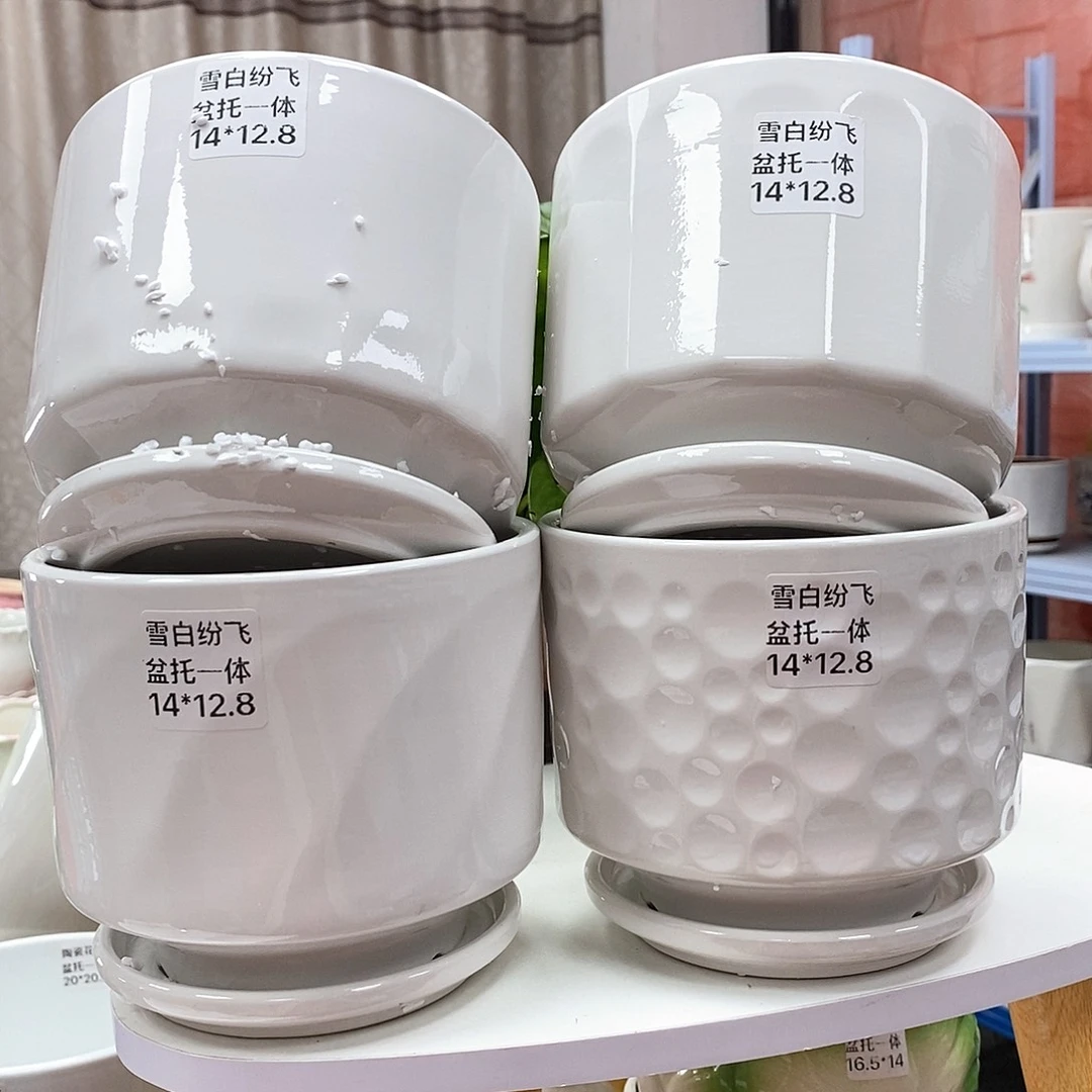 陶瓷@陶瓷花盆@@雪白纷飞