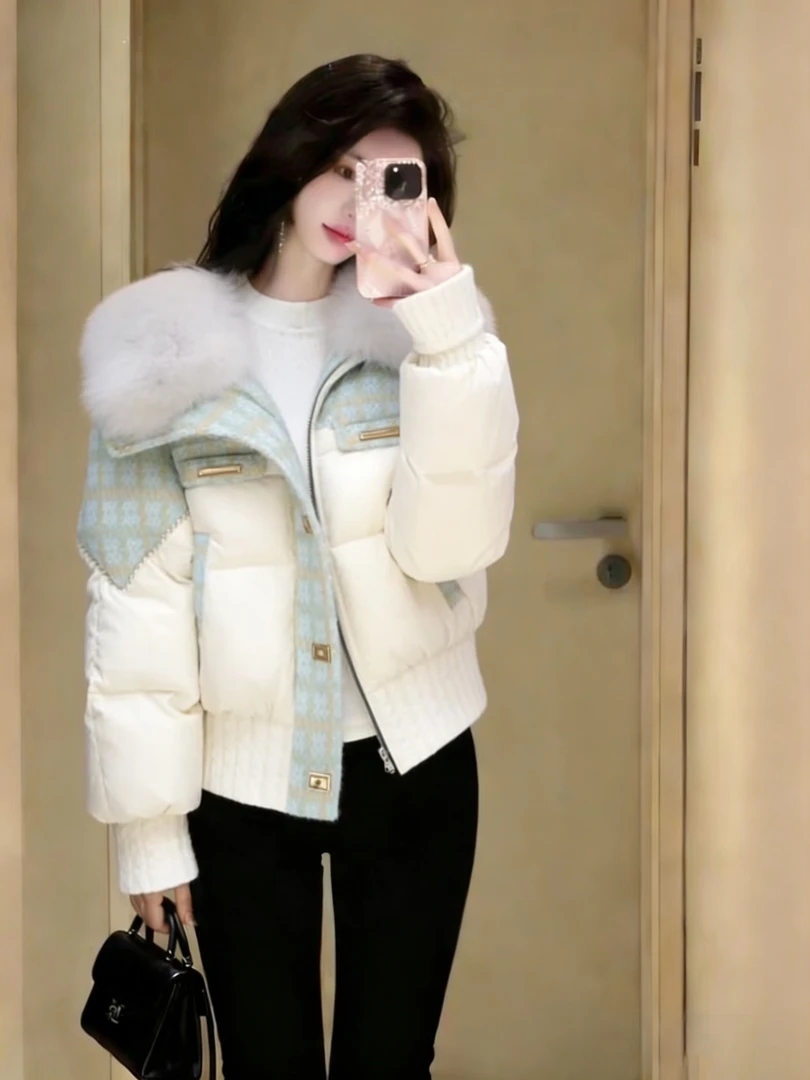 设计感撞色气质棉服外套女装2025冬季新款宽松慵懒风时尚棉衣袄子