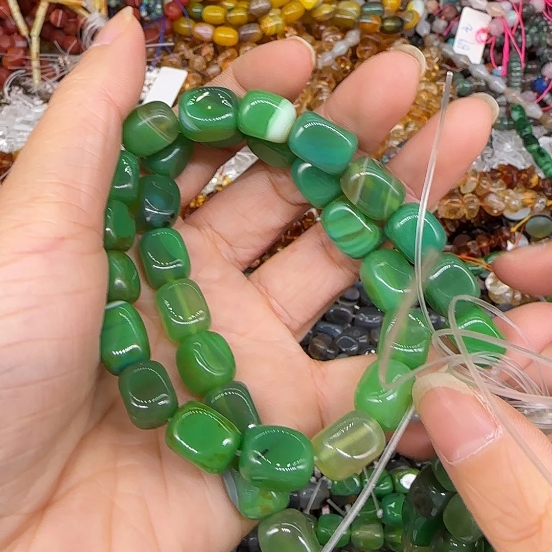 玛瑙/玉髓合金珠宝半成品绿玛瑙9mm方糖一条