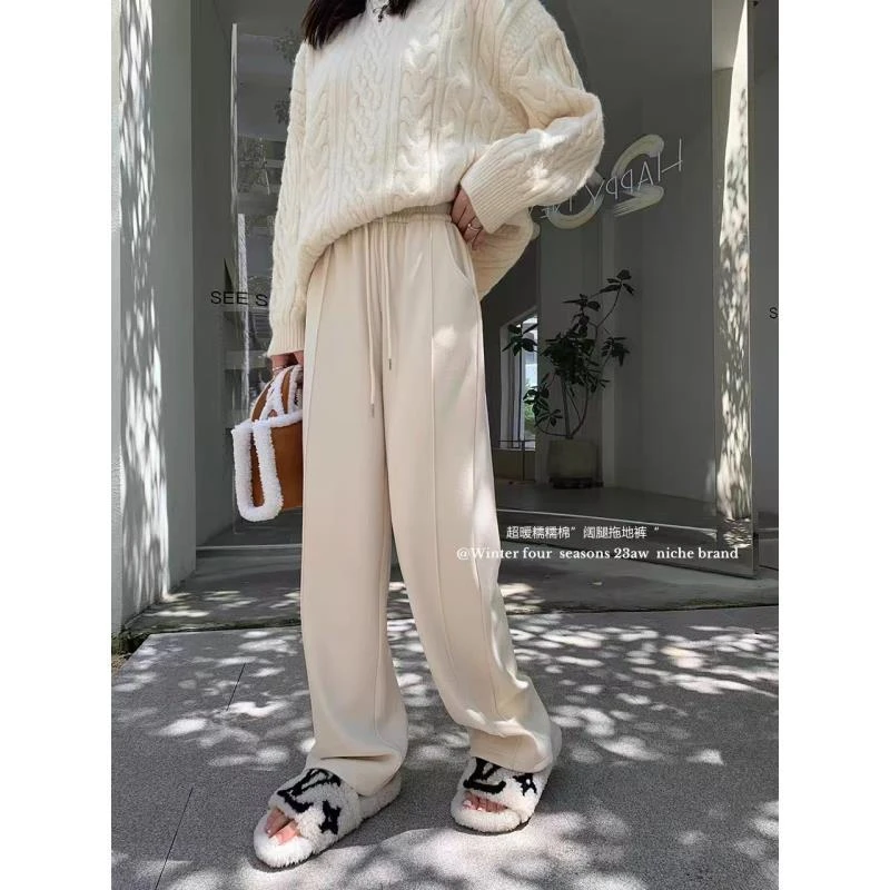 【6065】大漫甄选高级感加绒窄板直筒裤糯米裤OS3053