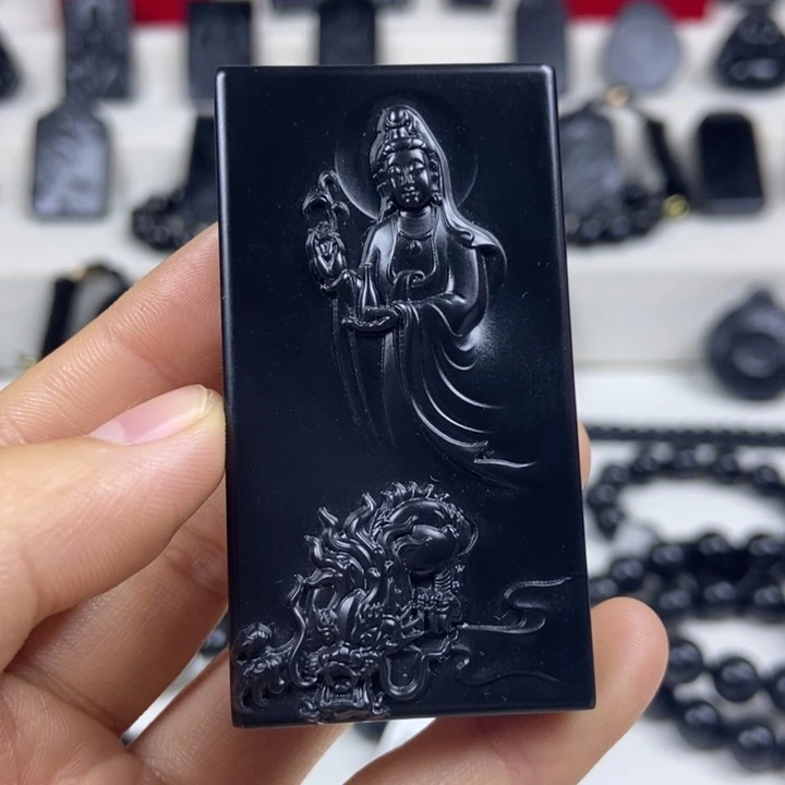 问***愧颈饰未镶嵌和田玉（墨玉）御龙观音