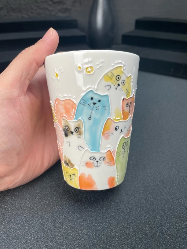 彩绘立体釉，万猫杯