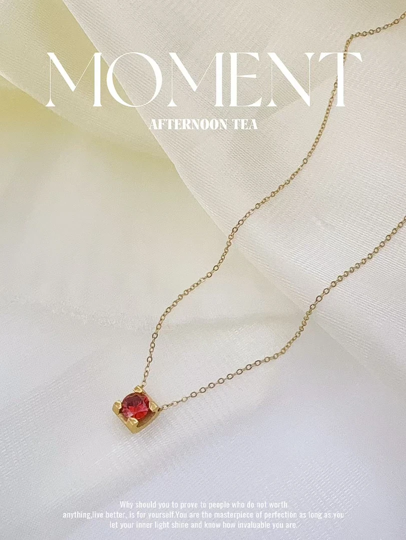 钛钢项链 【Kiss娜】钛钢2285气质四抓单颗锆项链