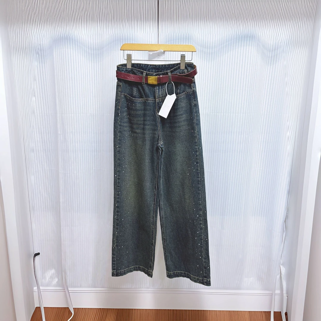 B2371带钻牛仔裤蓝色休闲裤薄款长裤欧美风