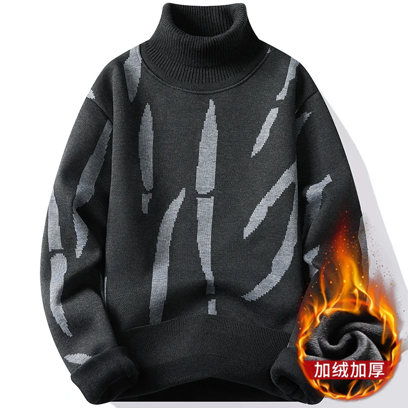 高品质高领毛衣青少年男加绒加厚一体绒卫衣秋冬季保暖毛线针织衫