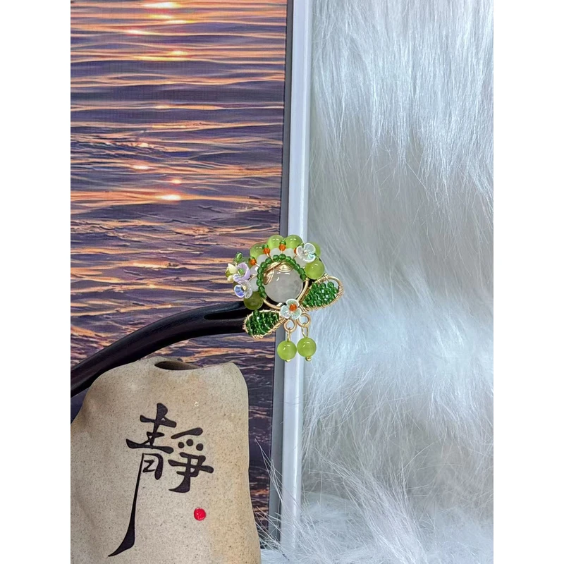 炑歌K101绿色刀马旦简约气质百搭时尚15公分发簪