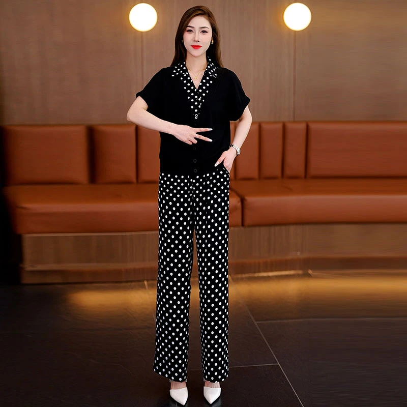 2025新款夏季气质时尚套装女宽松显瘦印花上衣阔腿裤两件套减龄潮