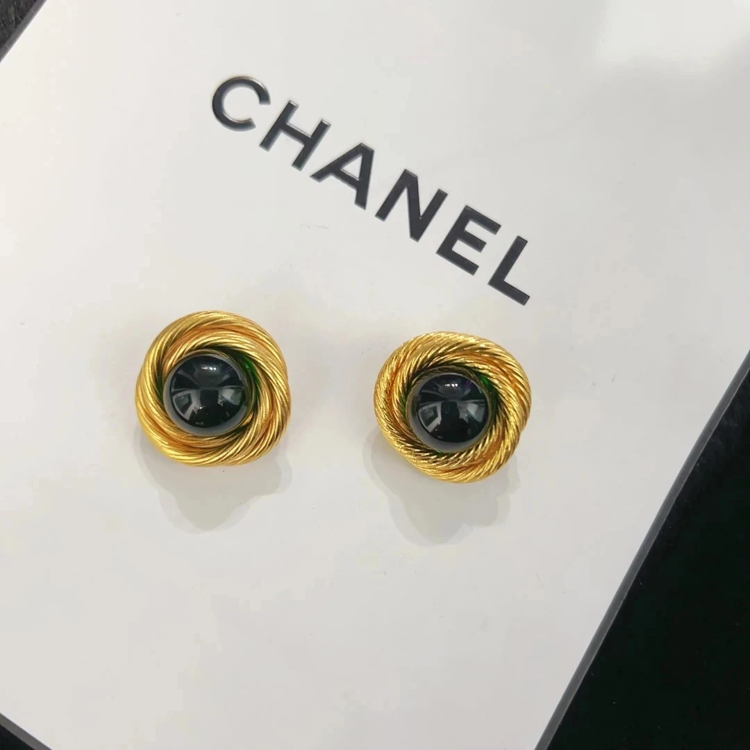 95新 Chanel/香奈儿 Chanel vintage香奈儿中古鸟窝绿琉璃耳夹