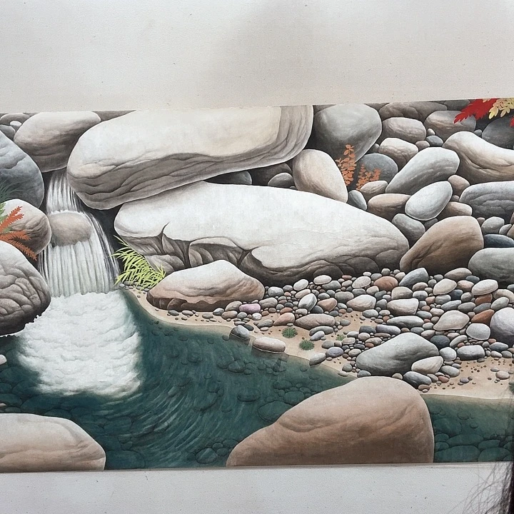 国画工笔画作品石来运转任海鲜画