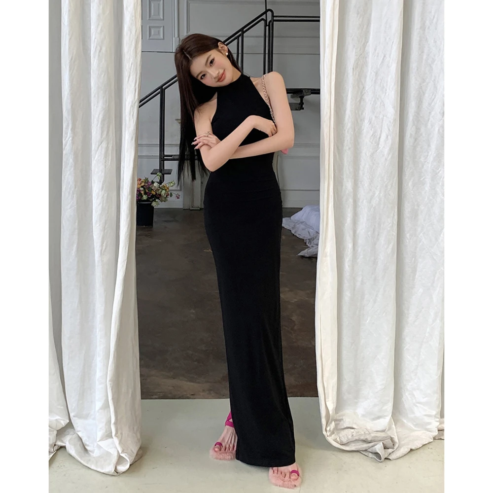 81062025新款设计无袖气质高领修身后开叉高级感连衣裙女长裙