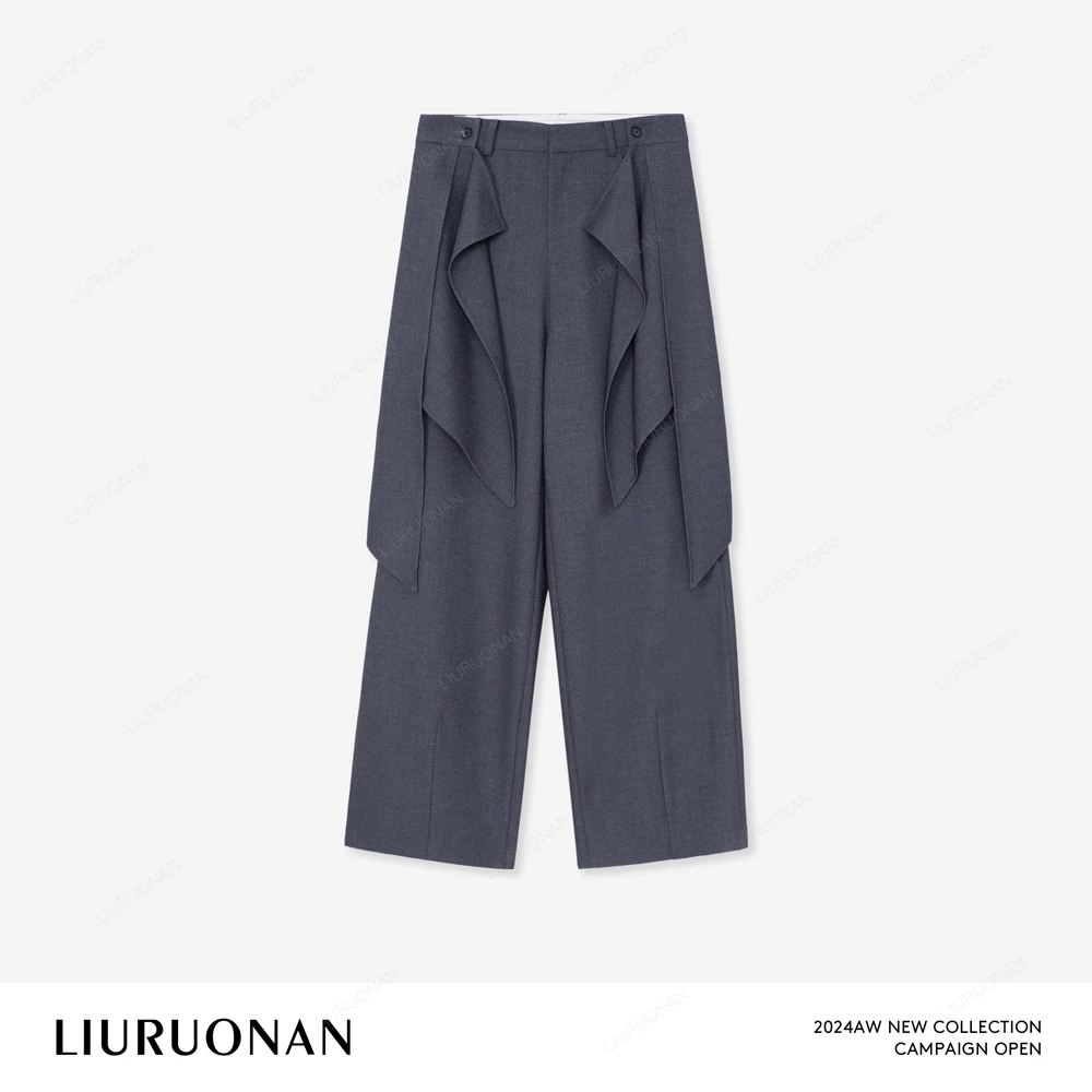 LIURUONAN 24AW【奇怪的帅西裤】工艺设计感宽松直腿休闲长裤女