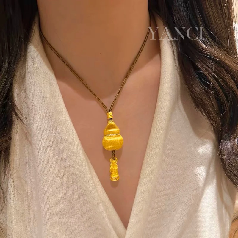 【YANCI】镀K金 精工花丝葫芦财神吊坠新中式金色挂件