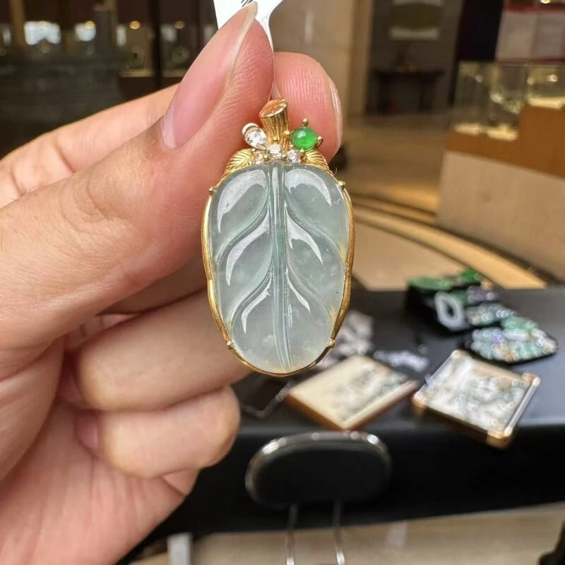 天然A货翡翠HJ05叶子吊坠多样性发一