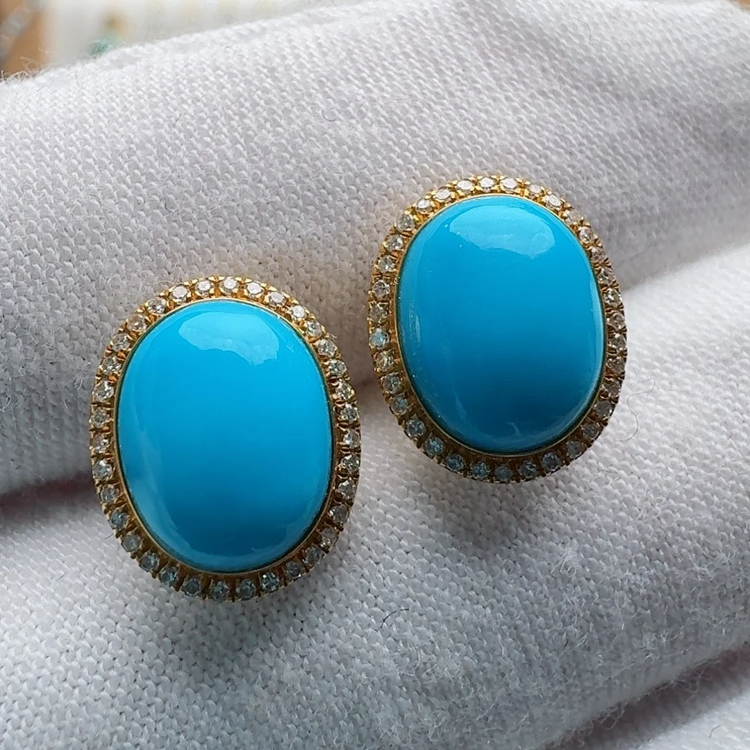 绿松石18K金镶嵌耳饰