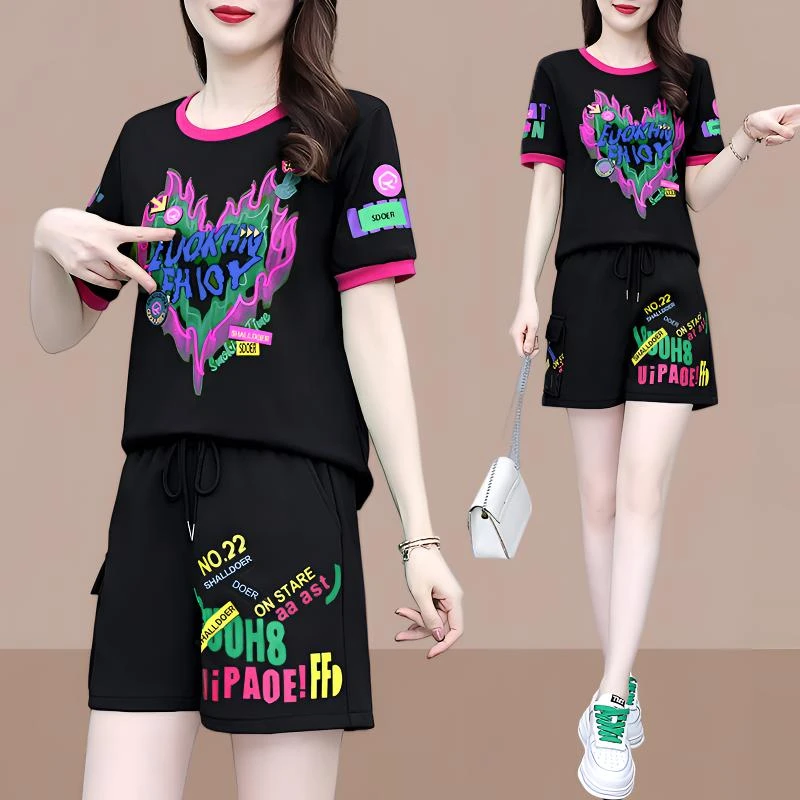 【限量款】休闲短袖运动套装女士2025夏季新款小个子时尚减龄跑步