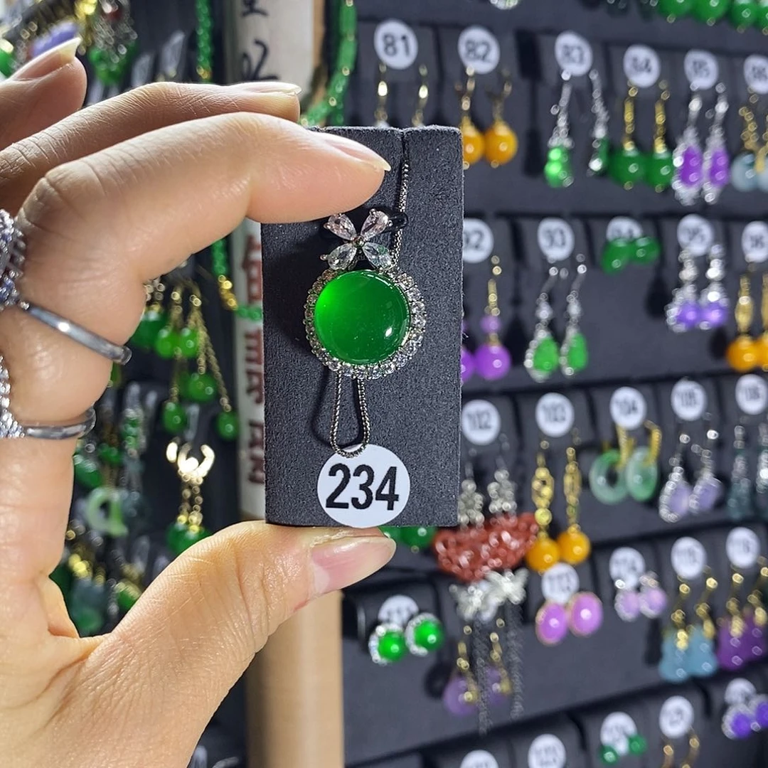 银S925镶嵌翡翠耳饰234