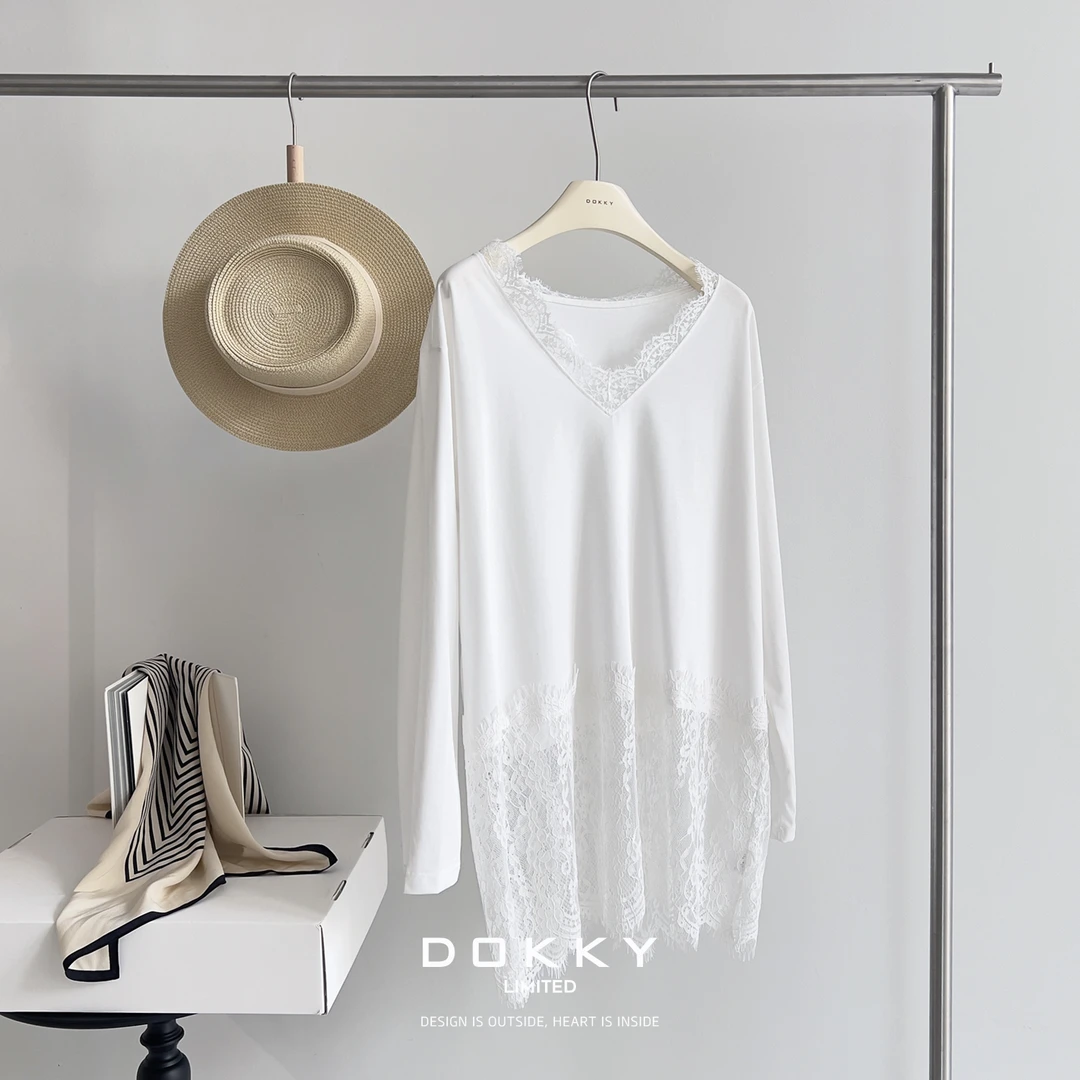 【限量尖货.南意迷情.紫标】DOKKY绝美蕾丝.法式纯欲|V领衬衫上衣
