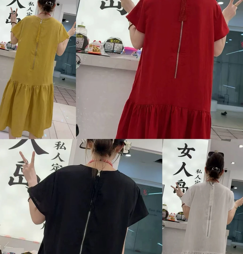 6037夏季显瘦法式后拉链麻裙（衣长105左右）