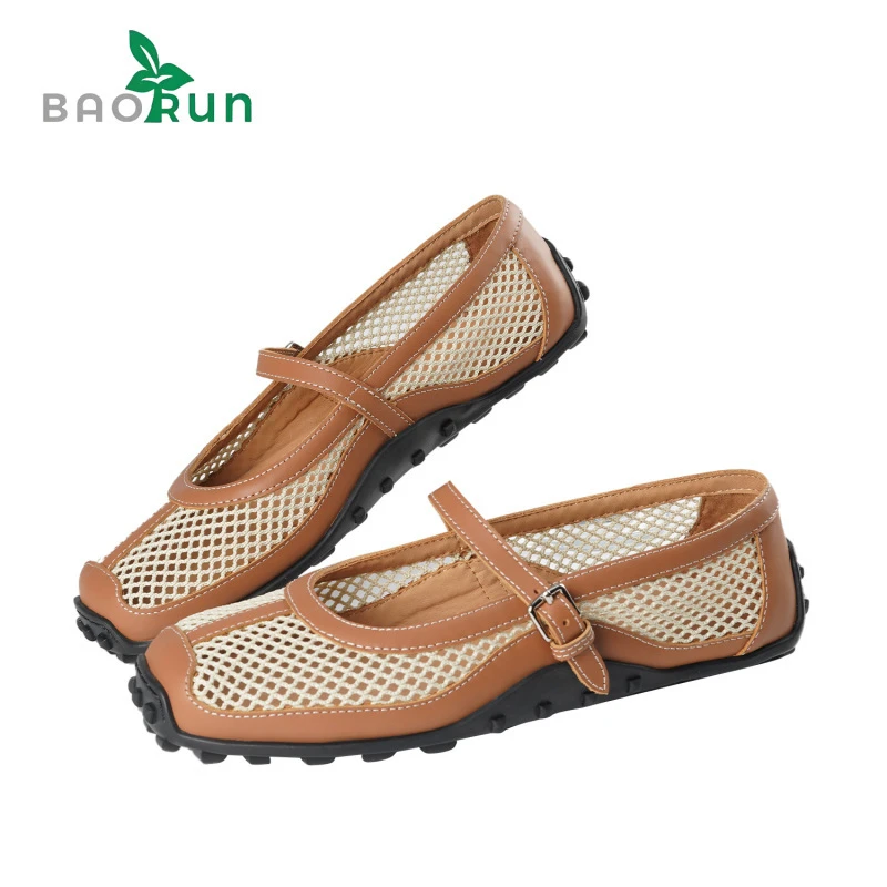 【镂空透气单鞋】鞋面牛皮网布 内里牛皮 橡胶大底 跟高1.5cm 深口