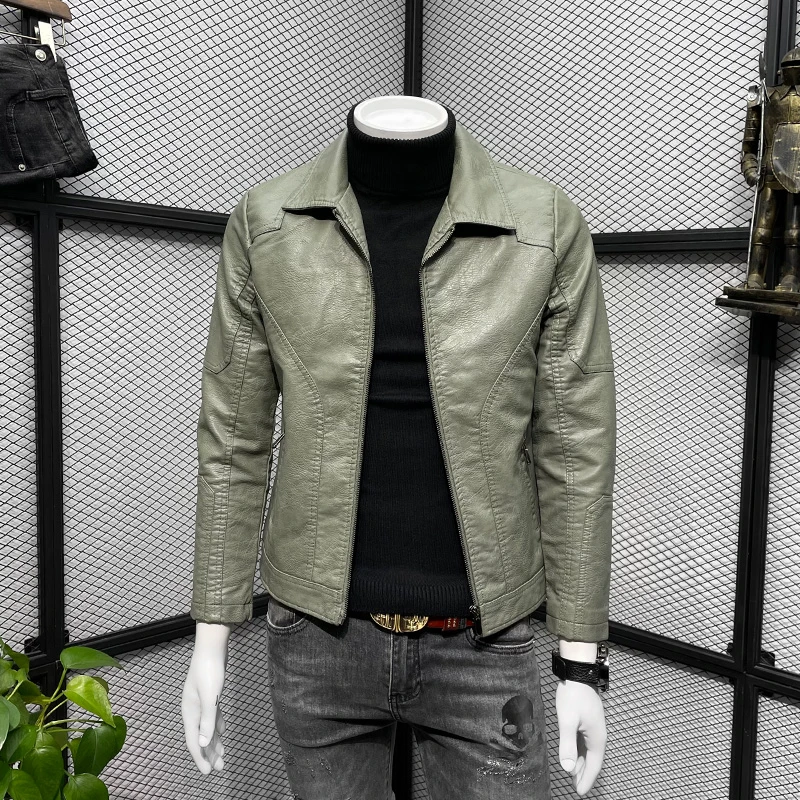 啄木鳥潮牌休闲时尚长袖皮衣男士机车皮夹克潮流春秋冬季翻领外套
