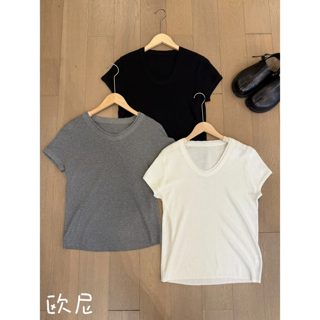 欧尼私服 2025春夏休闲百搭鹅蛋领针织套头显瘦上衣2503C841