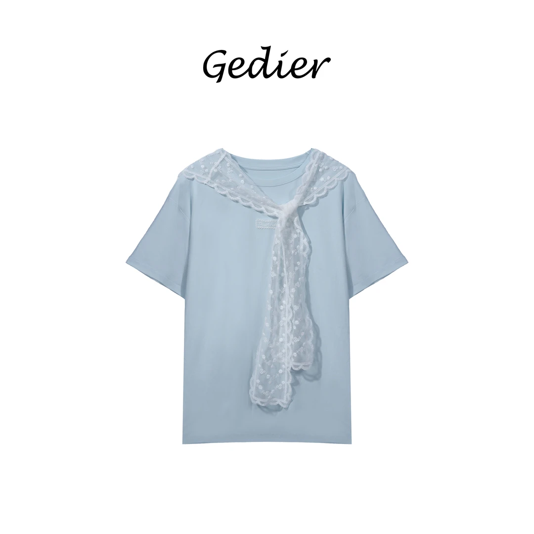 【歌蒂尔】2025春款欧若风女士蕾丝装饰短袖T恤 TG510263Y