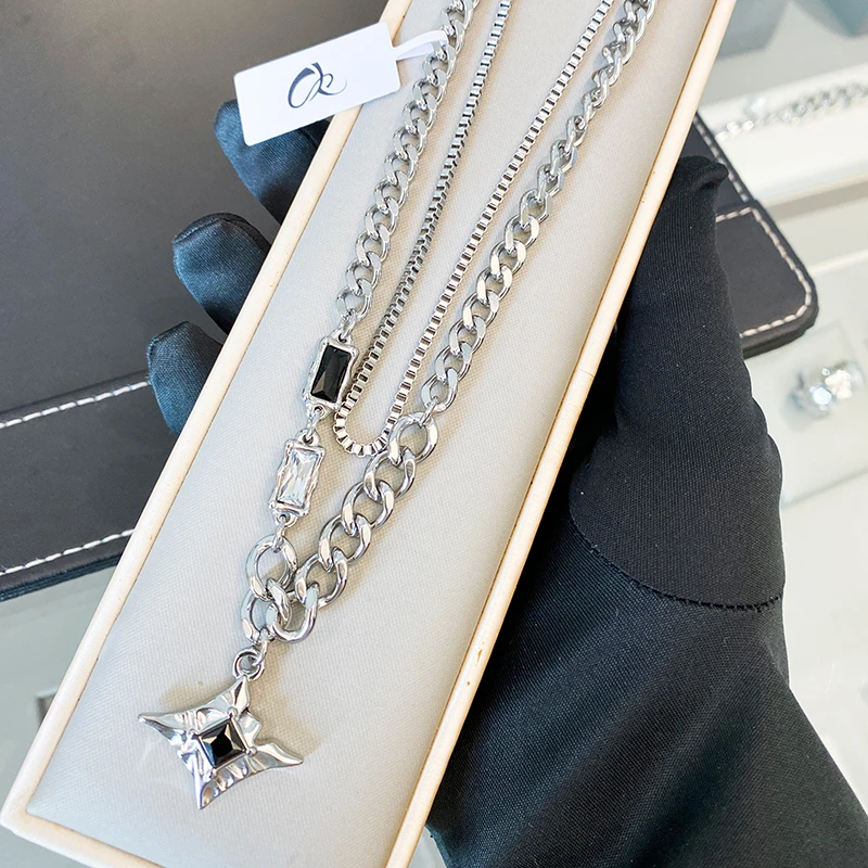 银色 芒星双层项链  N1308