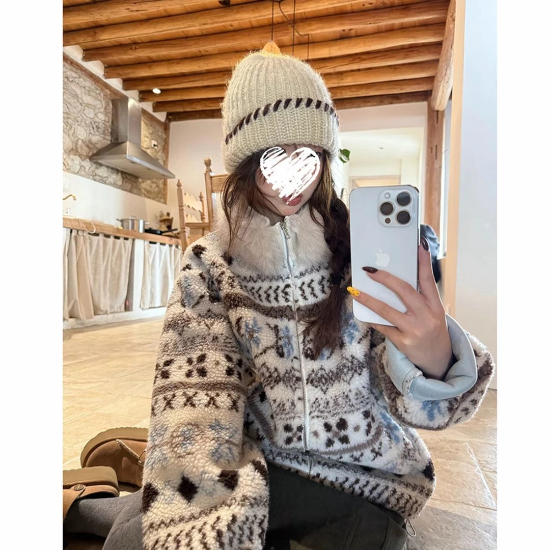 2025新款费尔岛毛领外套女秋冬加厚保暖洋气百搭设计感背心外套