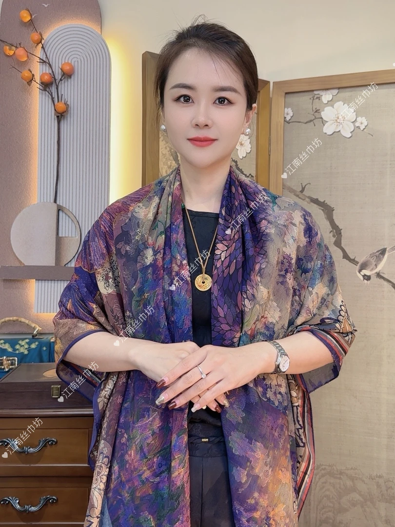 【九紫飞花】烧花-140方巾优雅披肩 新款提花围巾女士丝巾