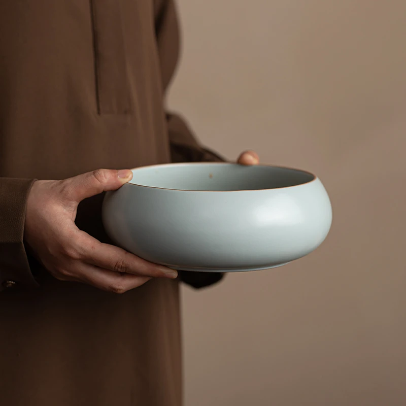 汝窑茶洗缸大号特大水盂功夫笔洗茶具盆陶瓷配件茶渣缸高档容器