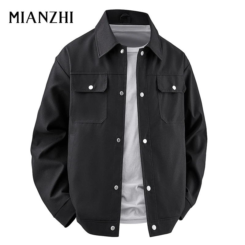 棉致翻领夹克男士春秋季2025新款工装衬衫领休闲百搭上衣服外套